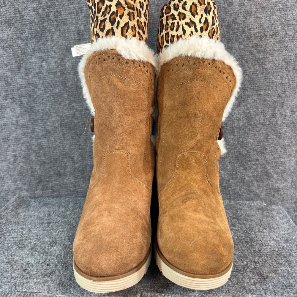 Skechers Womens Tan Suede Faux Fur Trim Button Mid Calf Winter Boots 8 - Picture 2 of 11